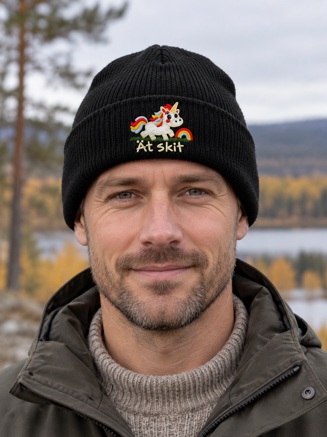 Ät skit – Hatitude Cuffed Beanie Svart på modell