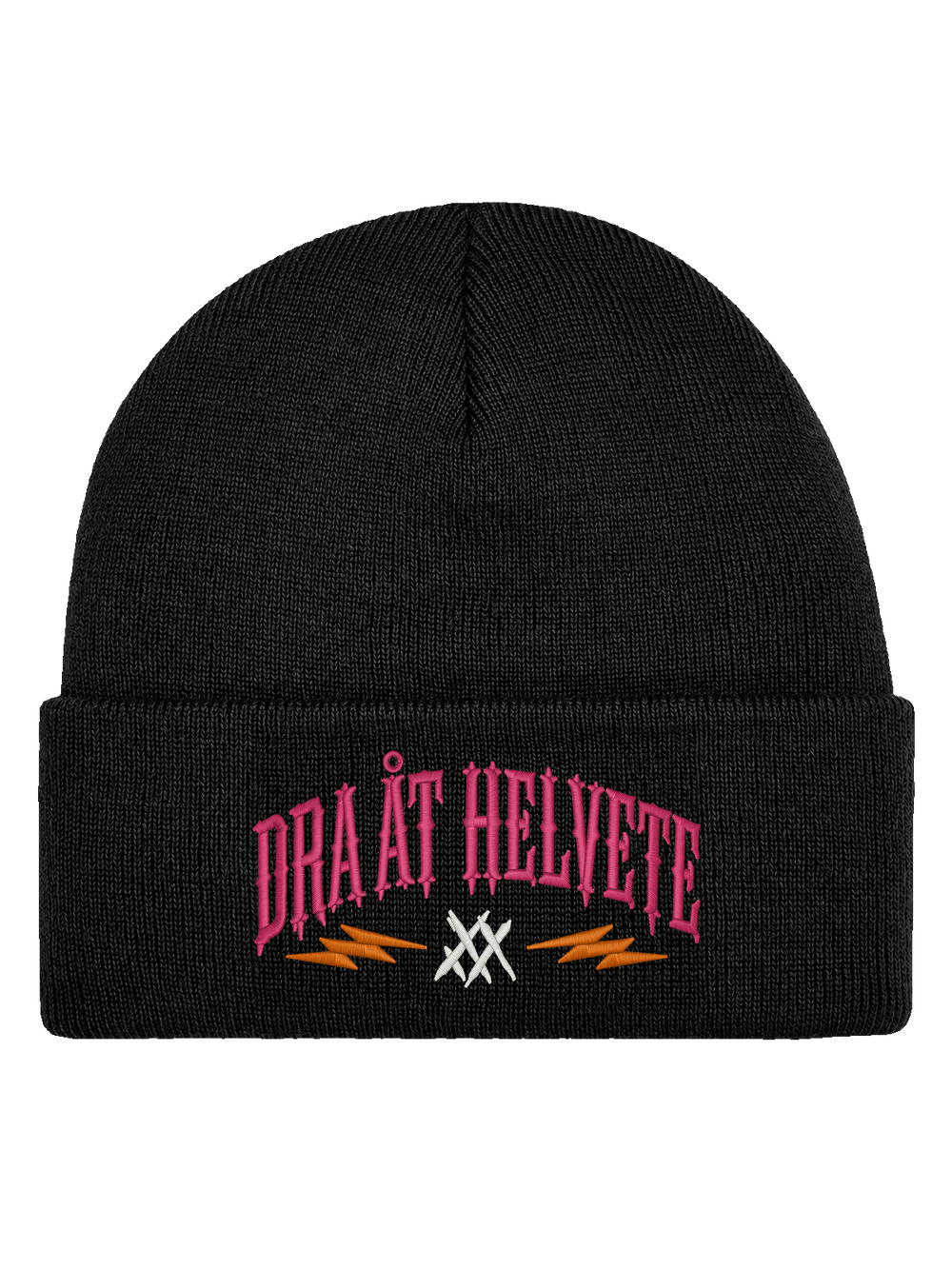 DAH FRONT HCB-BLK-DAH | Dra åt helvete – Svart Hatitude Cuffed Beanie | 10.5x5.56cm