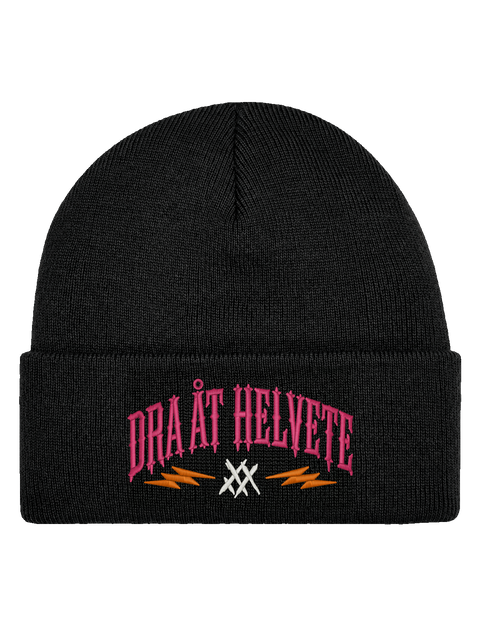 DAH FRONT HCB-BLK-DAH | Dra åt helvete – Svart Hatitude Cuffed Beanie | 10.5x5.56cm