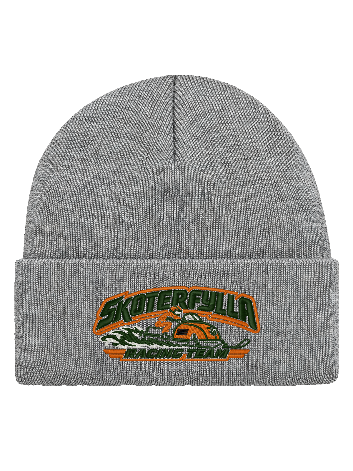 SRT FRONT HCB-HGR-SRT | Skoterfylla Racing Team – Heather Grey Hatitude Cuffed Beanie | 10.56x4.70cm