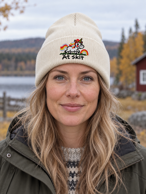 Ät skit – Hatitude Cuffed Beanie Off-white på modell