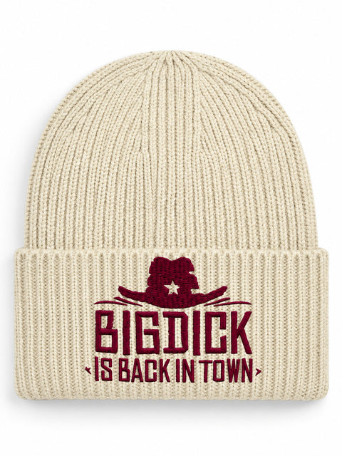 Big Dick Is Back In Town – Hatitude Oversized Cuffed Beanie Havre, brodyr framifrån