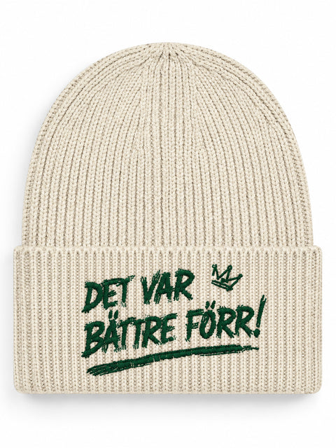 Det var bättre förr! – Hatitude Oversized Cuffed Beanie Havre, brodyr framifrån