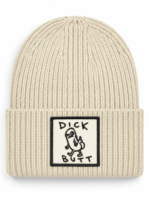 Dick Butt – Hatitude Oversized Cuffed Beanie Havre, brodyr framifrån
