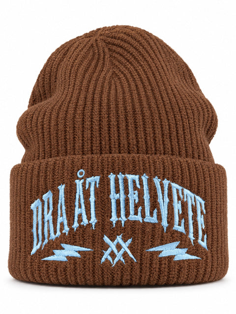 Dra åt helvete – Hatitude Oversized Cuffed Beanie Valnöt, brodyr framifrån