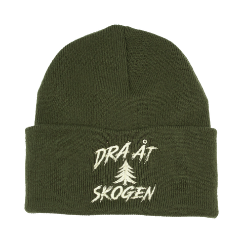 Dra åt skogen mössa i oliv med cremefärgad brodyr