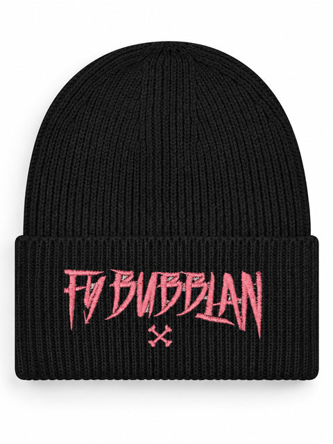 Fy bubblan – Hatitude Oversized Cuffed Beanie Svart, brodyr framifrån