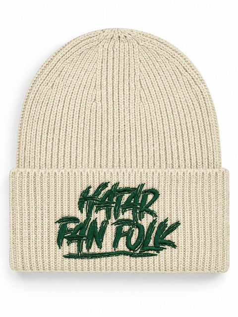Hatar fan folk – Hatitude Oversized Cuffed Beanie Havre, brodyr framifrån