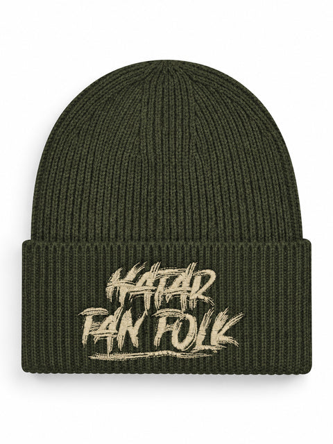 Hatar fan folk – Hatitude Oversized Cuffed Beanie Olivgrön, brodyr framifrån