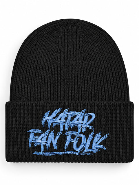 Hatar fan folk – Hatitude Oversized Cuffed Beanie Svart, brodyr framifrån