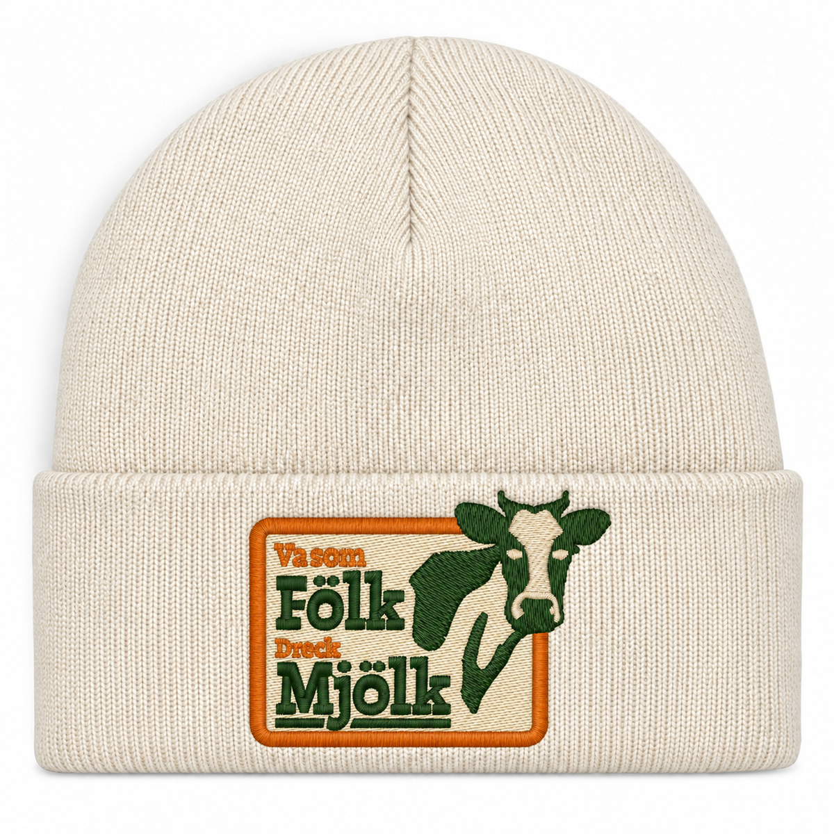 Va som Fölk Dreck Mjölk – Offwhite Hatitude Cuffed Beanie med direktbrodyr