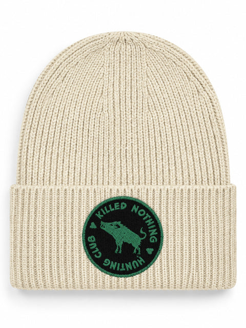 Killed Nothing Hunting Club – Hatitude Oversized Cuffed Beanie Havre, brodyr framifrån