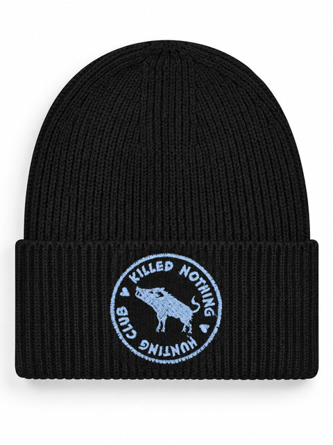 Killed Nothing Hunting Club – Hatitude Oversized Cuffed Beanie Svart, brodyr framifrån