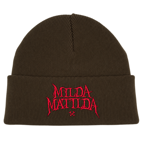 Milda Matilda – brun Cuffed Beanie, produktmockup.