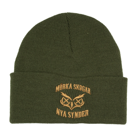 Mörka skogar, nya synder mössa i oliv med brun brodyr