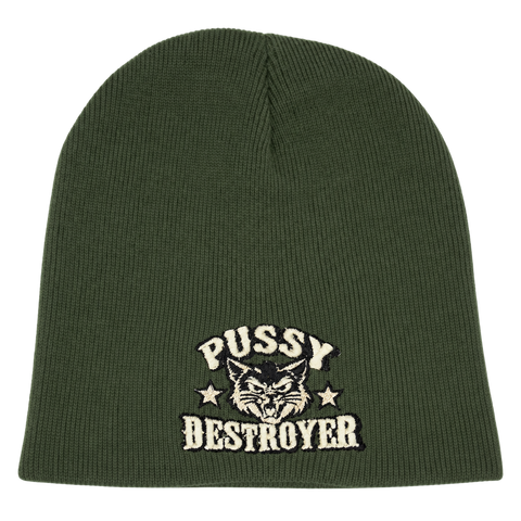 Pussy Destroyer – Olivgrön Hatitude Beanie utan uppvik, produktmockup