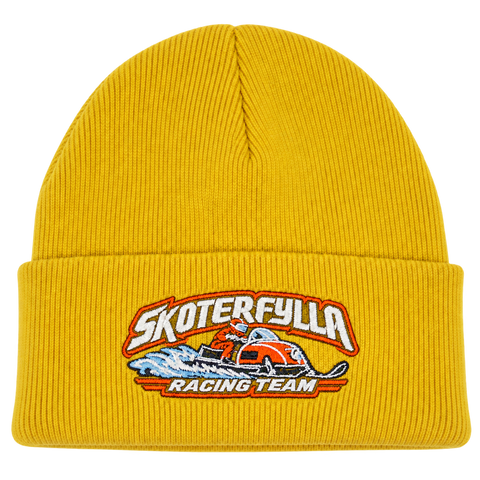 Skoterfylla Racing Team – Gul Cuffed Beanie – utan bottenfyllning