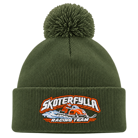 Skoterfylla Racing Team – Mossgrön Pom Pom Beanie – utan bottenfyllning