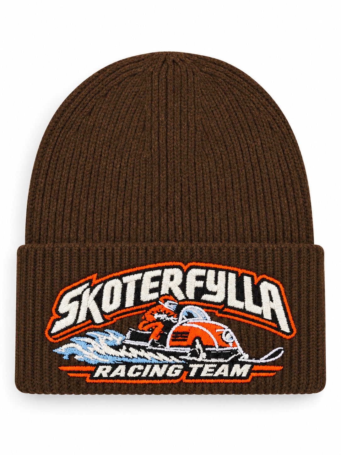 Detaljvy av Skoterfylla Racing Team på person