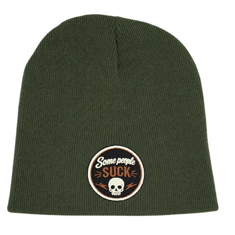 Some People Suck – Olivgrön Hatitude Beanie utan uppvik, produktmockup