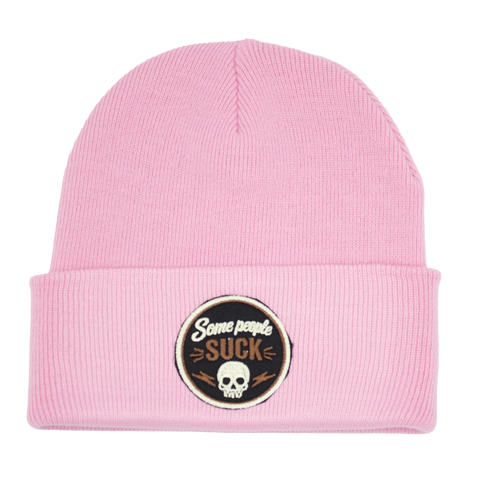 Rosa Some People Suck-mössa med svart, brun och offwhite twillpatch