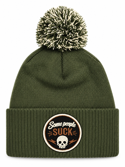 Some People Suck – Mossgrön Pom Pom Beanie